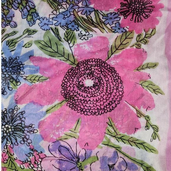 VERA NEUMANN Vintage Linen PURPLE BLUE PINK FLORAL Neck Scarf Shawl - Picture 6 of 8